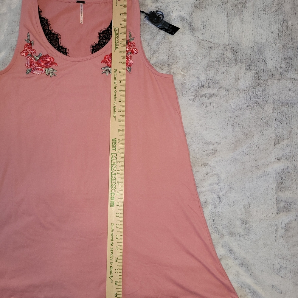 Poof Apparel Womens Medium Pink Floral Swing Tank Dress Tunic Top Embroidered - Picture 3 of 10